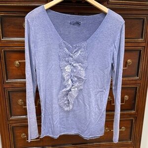 Chic Lace-Accent Purple Long Sleeve Top